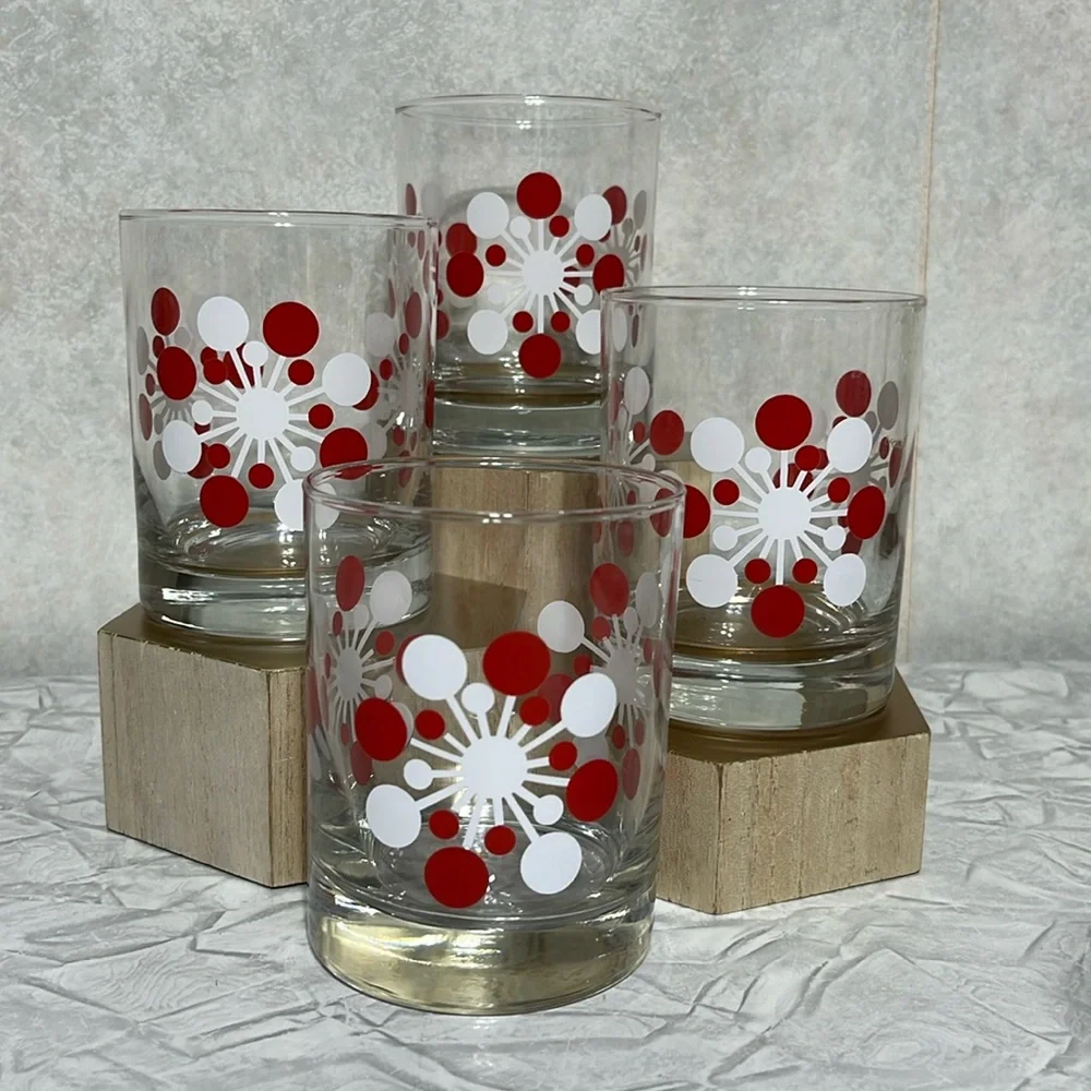 Set of 4 Crate&Barrel Atomic snowflake double old fashion glasses